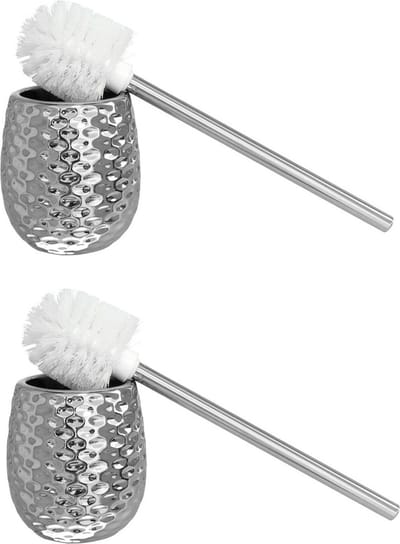 Berilo - WC/Toiletborstels in houder - 2x stuks zilver metaal 40 cm