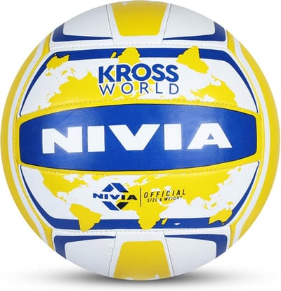 Volleybal Rubber Handgenaaid 18 Panelen Maat 4 voor Indoor & Outdoor Gebruik – Geel Blauw