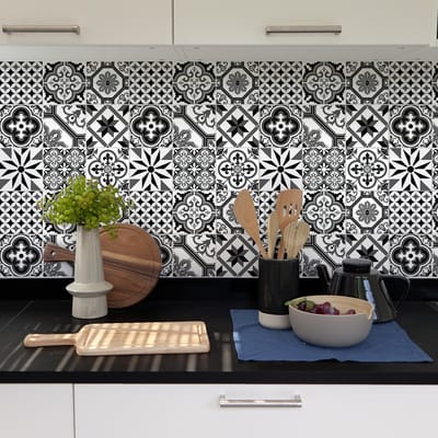 Tegelstickers voor de muur in keuken en badkamer - 9 cementtegelstickers, Azulejos Almajano-stijl - 9 stickers, 10x10 cm