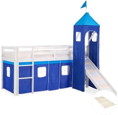 Homestyle4u Hoogslaper - 90x200 cm - wit - blauw - met lattenbodem