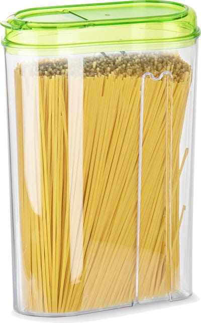 Plasticforte Voedselcontainer strooibus - transparant/groen - 1500 ml - kunststof - 15 x 8 x 23 cm - voorraadpotten