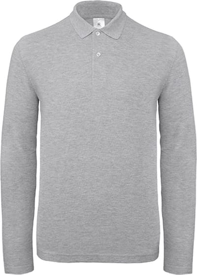 Men's Long Sleeve Polo 'ID.001' Heather Grijs B&C Collectie maat S