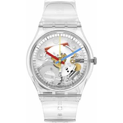 Swatch Gent Serie Quartz Uurwerk 30M Waterbestendig Horloge 34Mm Skeleton Wijzerplaat Bio-Based Materiaal Kast Plastic Band Uniseks horloges SO28K100 Transparent Watch Case white