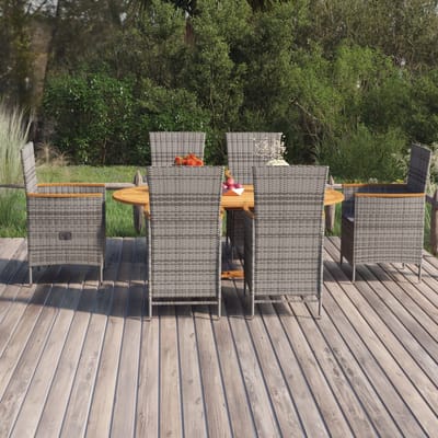 vidaXL - 7-delige - Tuinset - poly - rattan - grijs