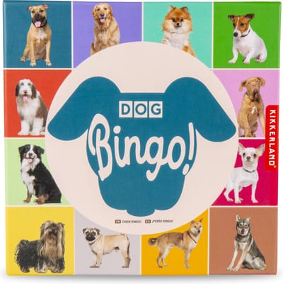 Kikkerland Dog Bingo - 54 honden rassen - 12 bingokarten - Reisspel - Pocket spel - Voor maximaal 12 spelers
