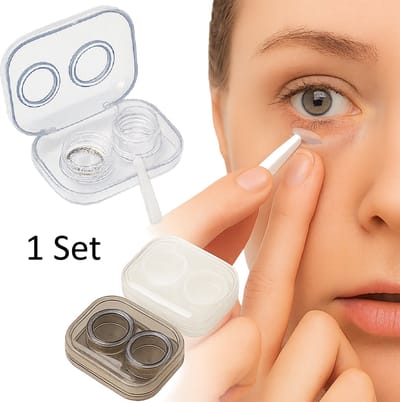 Flip Top Contactlens Reisset – Transparant & Compact – Inclusief Pincet, Inzet-/Verwijdertool, Lenshouder & Navulflesje – Draagbare Reiskit voor Zachte Lenzen – Lekvrij & Hygiënisch – 1 Pack