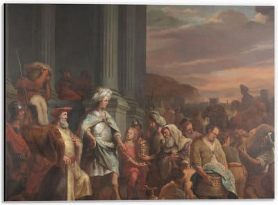 Dibond - Oude Meesters - Cyrus overhandigt schat uit Jeruzalem, Ferdinand Bol - 40x30cm Foto op Aluminium (Met Ophangsysteem)