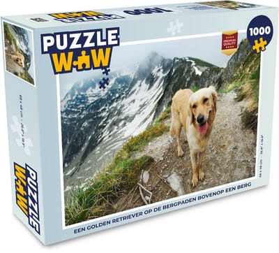 Puzzel Een Golden Retriever op de bergpaden bovenop een berg - Legpuzzel - Puzzel 1000 stukjes volwassenen