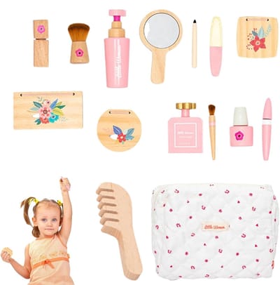 Houten Make-up Set - Speel Make-up - Kindersalon Spelen - Fijn Gepolijst Hout - 21x15x8 cm