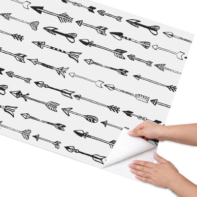 Coloray Meubel Wrap Folie - Zwart-wit Meubelfolie - 75x150 cm - Plakfolie Meubels Pijlvormen - Decoratiefolie Zelfklevend - Minimalist Meubelfolie - Meubelfolie Zelfklevend - Badkamer decoratie - Abstractie