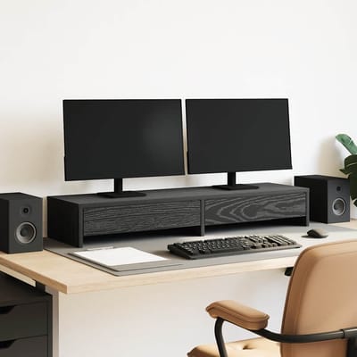 vidaXL - Monitorstandaard - met - lades - 100x27x15 - cm - zwart - eiken
