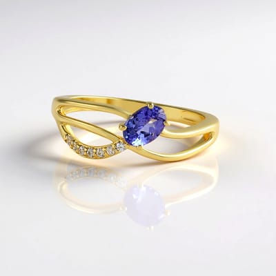 Cavill - Zilveren Ring 0,55 ct Onverhitte Ovale Tanzaniet - 925 Sterling Zilver Gouden Plating - Modern Elegant Cambodjaans Design