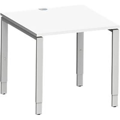 Schäfer Shop Genius bureau Modena Flex, vierkant, rechthoekige buis met 4 poten, B 800 x D 800 x H 650-850 mm, wit/wit aluminium