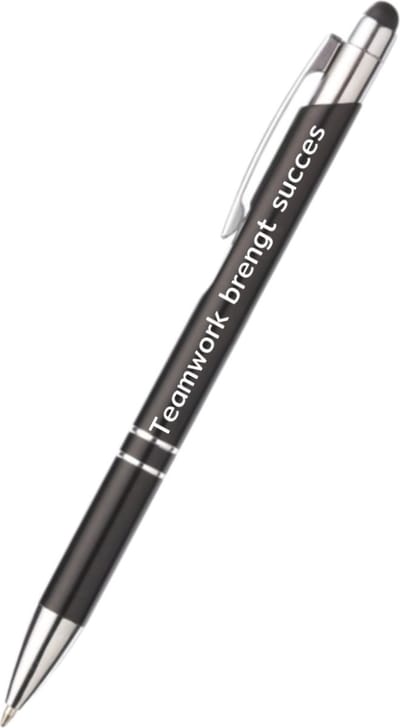 Akyol - teamwork brengt succes - zwart - gegraveerd - Motivatie pennen - collega - pen met tekst - leuke pennen - grappige pennen - werkpennen - stagiaire cadeau - cadeau - bedankje - afscheidscadeau collega - welkomst cadeau - met soft touch
