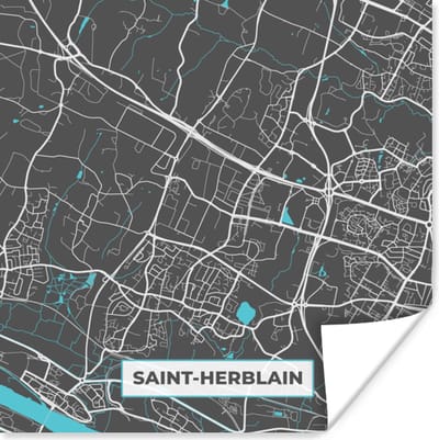 Poster Saint-Herblain - Plattegrond - Stadskaart - Kaart - Frankrijk - 100x100 cm XXL