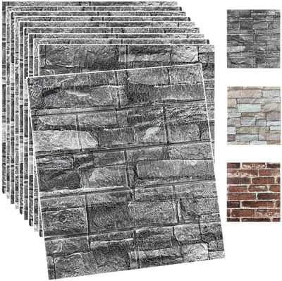 3D Wandpaneel - Zelfklevend Schuim Baksteenlook - Zwart - 10 Stuks
