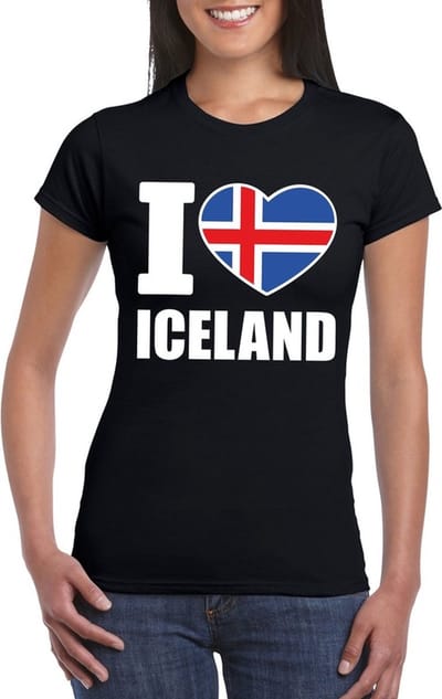 IJsland supporters kleding t-shirt - voor dames - zwart - met vlag kleuren print - korte mouwen S