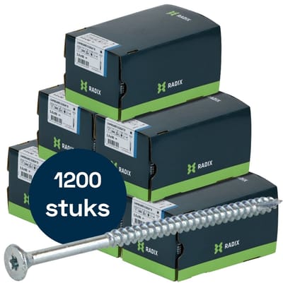Radix Torx 20 Spaanplaatschroef - Platkop + Snijpunt - 5,0 x 90mm/60 - Verzinkt - Deeldraad (1200 stuks) VOLLE DOOS!
