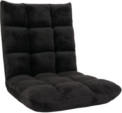 Vloer fauteuil MCW-N43, relax vloer kussen opklapbare fauteuil 6 ligstanden, stevig frame fluweel ~ zwart