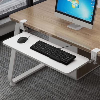 Toetsenbordlade Onder Bureau - Uitschuifbaar Platform - Ergonomisch Werken - Zonder Boren Klemmen - 65 cm Breed - Wit