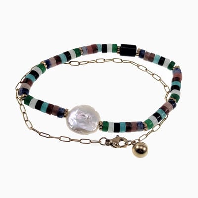 Twee Armbanden Dames - Elastische Armband Dottilove - 14K Goud Plated RVS - Paperclip Schakelsarmband