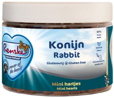 Renske Gezonde Beloning Mini Hartjes Hondensnack Konijn - 6 x 300 gr - Voordeelverpakking