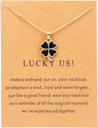 Gouden Ketting voor Dames met Klaver Hanger – Elegante Goudkleurige Gelukshanger, Fashion Sieraad voor Vrouwen en Meisjes - Zwart