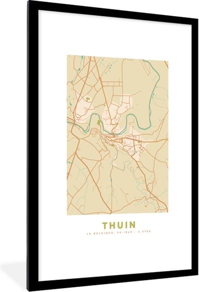 Fotolijst incl. Poster - Plattegrond - België - Thuin - Stadskaart - Kaart - 80x120 cm - Posterlijst