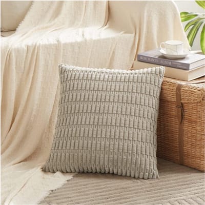 Thuys – Set van 4 Boho – Kussenslopen – 40 x 40 cm – Neutraal – Pluizig Corduroy Kussenovertrekken – Grijs En Taupe