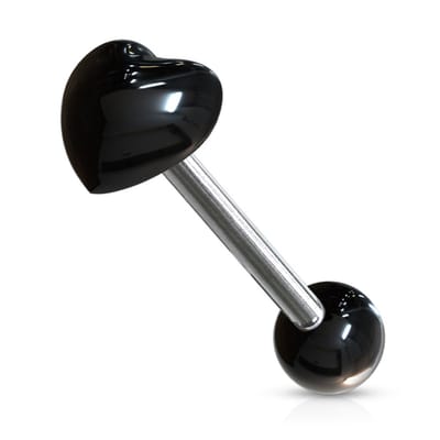 Tongpiercing UV hart 1.6x16 - zwart - LMPiercings