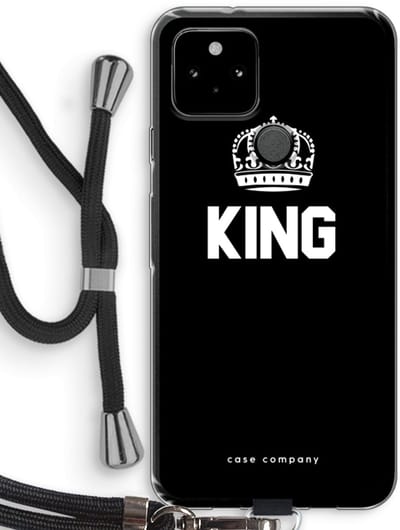 Case Company® - Hoesje met koord geschikt voor Google Pixel 5 hoesje met Koord - King zwart - Telefoonhoesje met Zwart Koord - Bescherming aan alle Kanten en Over de Schermrand