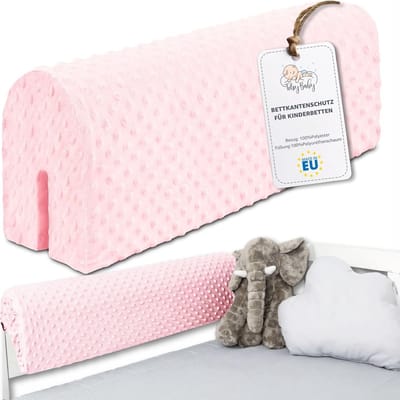MELVRA Bedrandbescherming - Bedhekje - 50 cm - Valbescherming Kinderbed & Boxspring - Bedrail inclusief Hoes - Roze