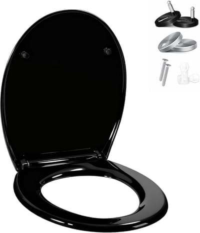 O-vormige wc-bril met softclose scharnieren in zwart design