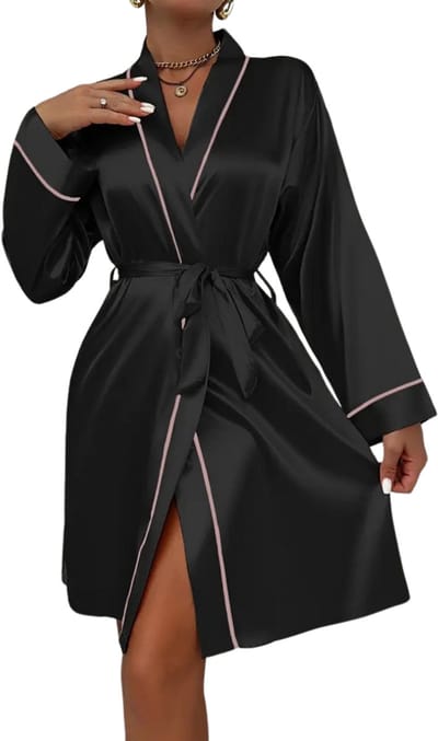 Livano Satijnen Badjas Dames - Kimono - Kamerjas - Satijn - Ochtendjas - Pyjama - Zwart - Maat S
