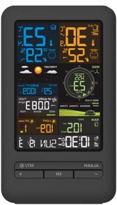 Weerstation Digitaal - Buitensensor Monitor - Weersvoorspelling Binnen - Luchtkwaliteit Index - 100 Meter Bereik - Wit
