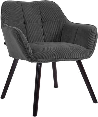 CLP Eetkamerstoel met armleuning Vienna - keukenstoel - fauteuil met houten frame - belastbaar tot 150 kg - met corduroy bekleding - zwart/donkergrijs