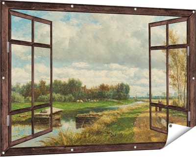 Gards Tuinposter Doorkijk Landschap in de Omgeving van Den Haag - Willem Roelofs - 150x100 cm - Tuindoek - Tuindecoratie - Wanddecoratie buiten - Tuinschilderij