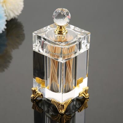 Boîte à cure-dents en verre cristal haute Nordic avec couvercle Boîte de rangement de table à manger de luxe en ambre transparent pour coton-tige et cure-dents