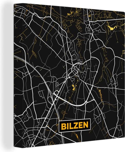 Canvas Schilderij Stadskaart - Bilzen - Plattegrond - Goud - Kaart - 20x20 cm - Wanddecoratie