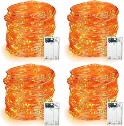 Kerst decoratie buiten Oranje herfst verlichting 4 stuks 19.68ft 60 LED halloween binnenverlichting op batterijen micro twinkeling zilveren draad koordverlichting voor Thanksgiving kerst herfst thuis partij doe-het-zelf.