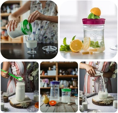 Famanu - Fermentatiepot, ideale set voor het bereiden van melkkefir of waterkefir thuis, kiemvergister + receptenboek, 1,4 l, BPA-vrij, (blauw)