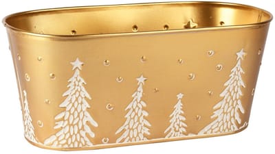 Dekoratief | Bakje ovaal m/bomen, goud/wit, metaal, 25x13x10cm | A255952