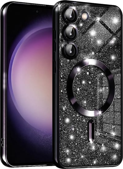 Hoesje geschikt voor Samsung Galaxy S23 - Techsuit Luxury Glitter Back Cover - Geschikt voor MagSafe - Zwart