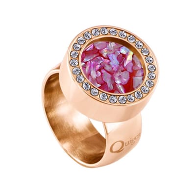 Quiges RVS Schroefsysteem Ring met Zirkonia Rosékleurig Glans 16mm met Verwisselbare Roze Vlokjes Schelp 12mm Mini Munt