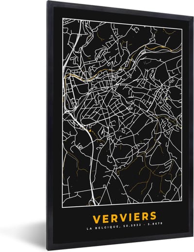 Fotolijst incl. Poster - Kaart - Verviers - Stadskaart - Plattegrond - Goud - 40x60 cm - Posterlijst