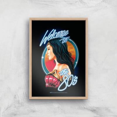 Wonder Woman Retro Giclee Art Print - A4 - Wooden Frame