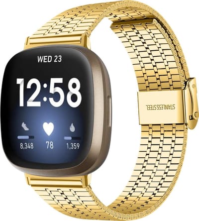 Strap-it Luxe RVS horlogeband - stalen bandje geschikt voor Fitbit Versa 3 / Fitbit Sense - goud