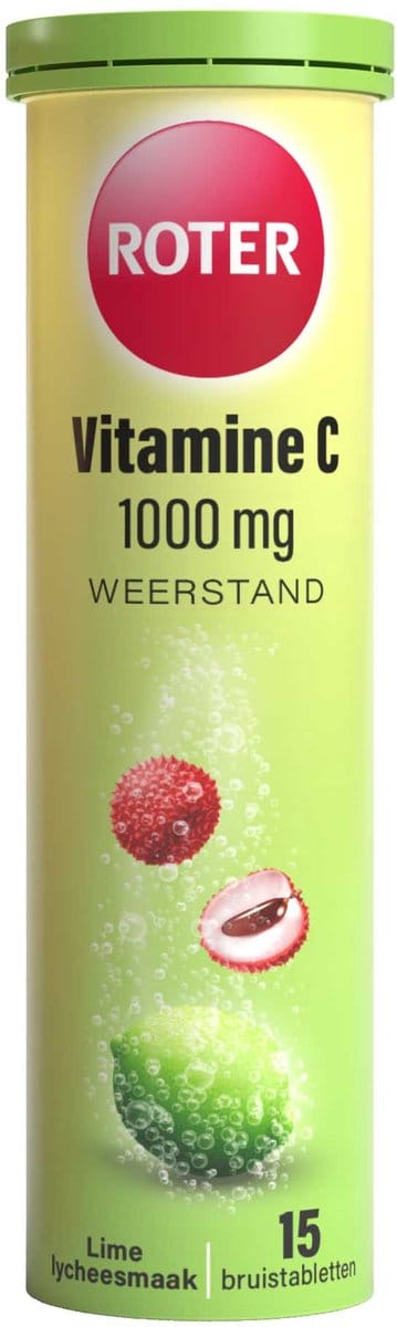 Roter Vitamine C 1000 mg bruis - Ondersteunt je natuurlijke weerstand - Suikervrij - Vegan - Met lekkere frisse limoen-lycheesmaak - 15 bruistabletten