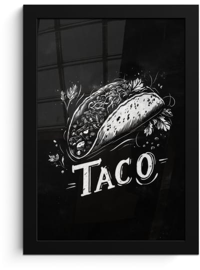 Poster in lijst - Fotolijst 20x30 cm - Posters - Taco - Kruiden - Witte krijtstijl - Tekst - Posterlijst zwart - Decoratie - Wanddecoratie woonkamer - Muurdecoratie slaapkamer