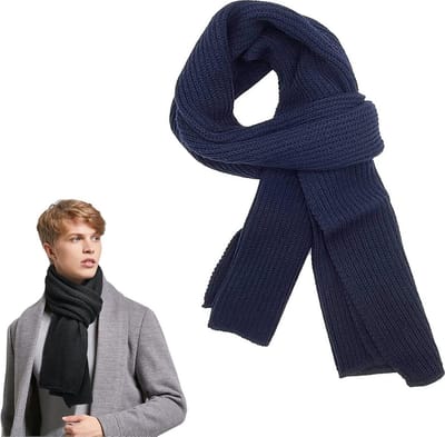 Gebreide Sjaal Dames & Heren - Warme Wintersjaal - Sjaaltje - Unisex - Langwerpige Sjaal - Wollen Sjaal - Winter Warm & Zacht - Heren Sjaal - Dames Sjaal - Fijn Geweven Sjaal - Klassieke Sjaal - Blauw - 185 X 30 Cm